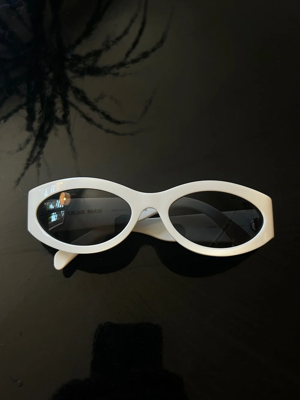 Celine White Oval Sunglasses with Black Lenses